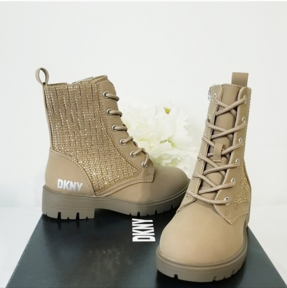 DKNY Girl's Boots Stassi Menia Embellished Rhinestones Side Zipper Combat Boots